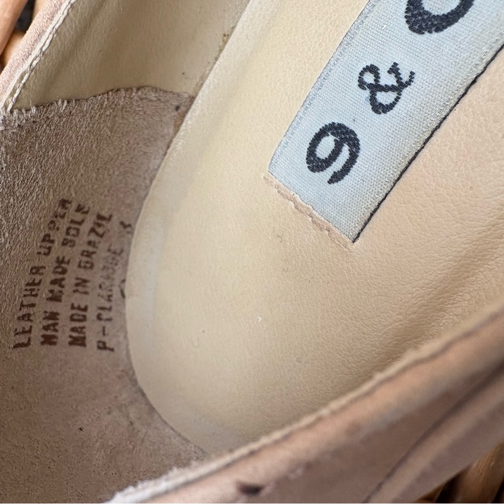 9 & Co. Vintage Light Tan Leather Pointed Loafers Wooden Heel Size 7 - Picture 7 of 8